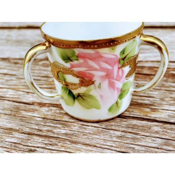 Antique Nippon Hand Painted Roses 3 Handle Loving Cup Small - Picture 12 of 12
